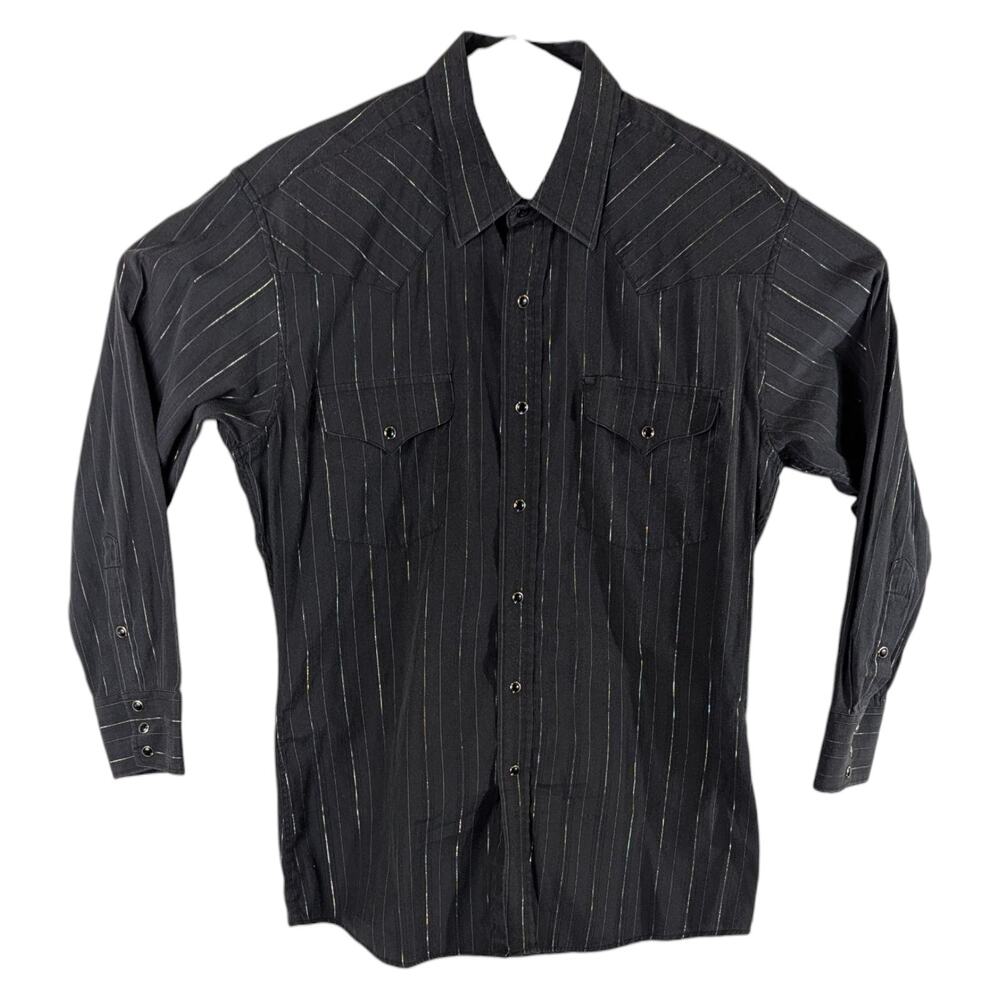 Panhandle Slim Pearl Snap Western Shirt Black Silver Stripes Mens 16 30 M-L